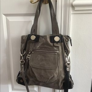 B. Makowsky taupe metallic satchel tote purse